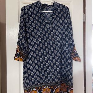 Navy blue and white pattern dress
